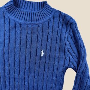 Polo Ralph Lauren Stretchy Sweater Womens M Blue Cable Knit Mock Neck Pony Logo